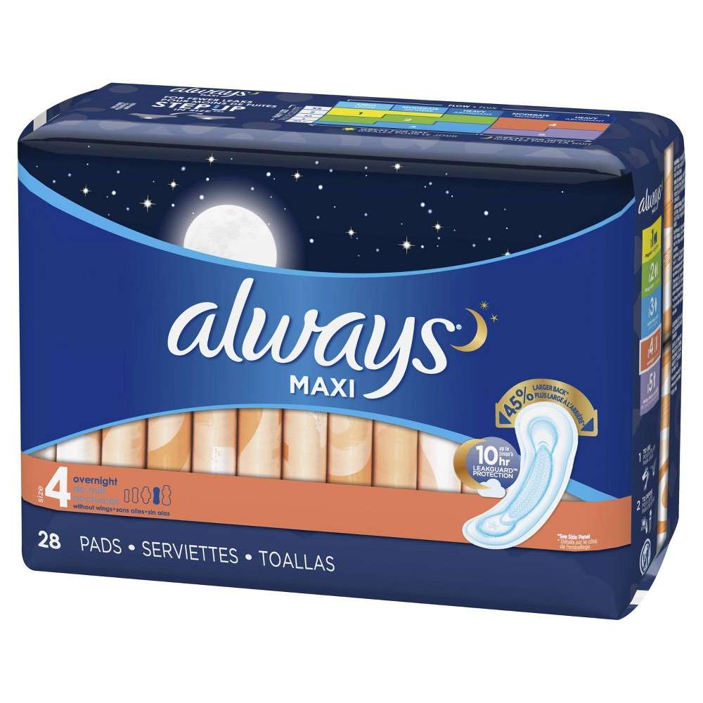 Maxi Overnight without Wings, Unscented Pads 28 Count