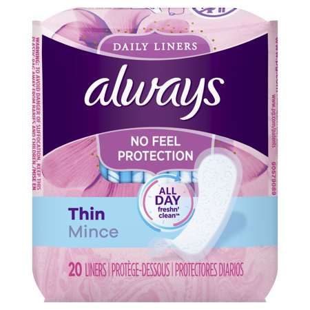 Always Thin Regular Daily Liners, Unscented, 20 Ct