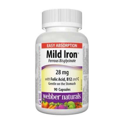 Webber Naturals Mild Iron 28 mg Ferrous Bisglycinate, 90 Capsules